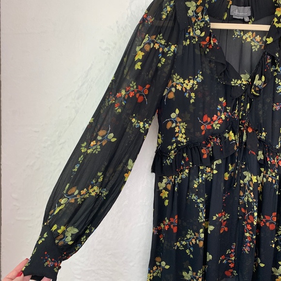 Anthropologie Jamison Ruffled Floral Tunic Semi-Sheer  Sz S - Picture 6 of 14